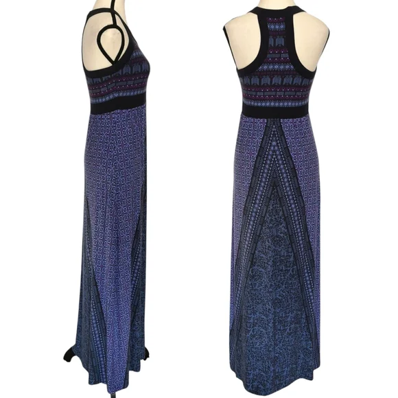 Athleta Rio Racerback Scoop Neck Maxi Dress in Blue/Purple/Black - Sz M - Picture 3 of 8